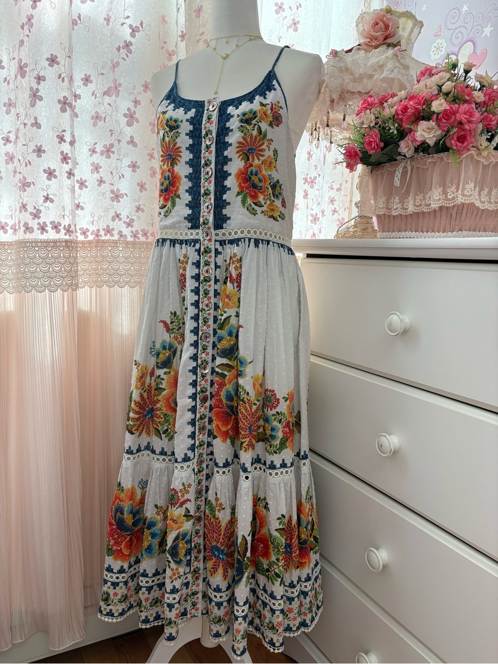 Farm Rio Delicate Garden A-Line Cotton Dress - Picture 5 of 8